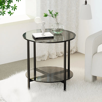 Round 2-Tier Coffee Table With Tempered Glass Top