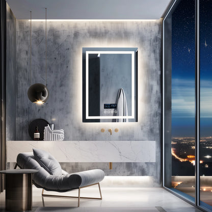 MF 24 x 32 Inch LED Bathroom Mirror | Bluetooth Smart Display, Touch Button, Dimmable 3-Color Light, Anti-Fog, Memory Function