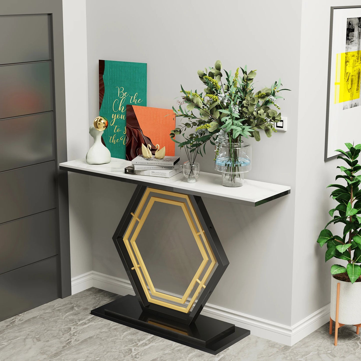 Elegant Hexagon Sintered Stone Console Table