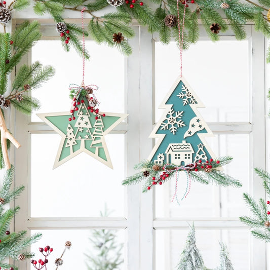 Wood Hanging Christmas Trees & Stars