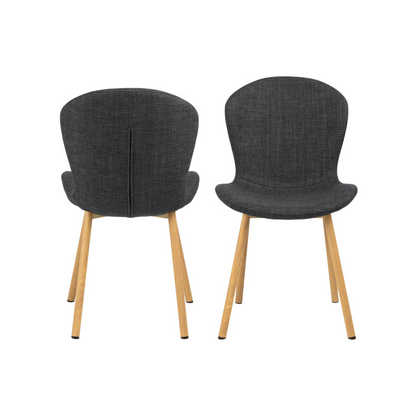 Set of 2 Charcoal Upholstery Fabric Oak Legs Chairs